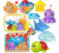 Oriate - 6 Animaux Marins Jouet Piscine. sans Moule Jouet de Bain sans Trou. 12+ Mois Jouet Piscine Enfant. Sac de Rangement Théâtre de Marionnettes à Main Carte de Voeux Inclus. Cadeau Amoureux