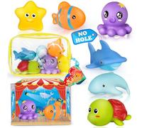 Oriate - 6 Animaux Marins Jouet Piscine. sans Moule Jouet de Bain sans Trou. Jouet Piscine Enfant. Sac de Rangement Théâtre de Marionnettes à Main Carte de Voeux Inclus. Idéal pour Les + 12 Mois