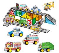 Oriate Construction Magnétique Enfant Ville Thématique, Véhicules Magnétiques à roulettes Compatibles avec Magnetic Tiles ou Blocs Magnétiques, Cadeau Éducatif Anniversaire Enfant, 30 Pièces