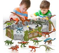 Oriate Ensemble de jeu de combat de dinosaures Catch n Run comprenant 12 figurines miniatures, 2 arbres, 2 blasters et plus encore, jouet dinosaure cadeau pour enfants