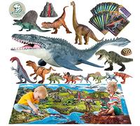 Oriate Jouets dinosaures avec grand tapis de jeu, ensemble de jeu réaliste pour enfants de 3 à 5 ans, 5 à 7 ans, T-Rex, spinosaure, carnotaure, 45 pièces pour garçon et fille Dino World