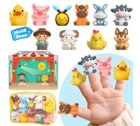 Oriate Lot de 10 marionnettes à doigts d'animaux de la ferme, sans BPA, jouets de bain pour bébé, jouets de voyage, sacs de rangement pour théâtre de marionnettes avec 12 mois et plus