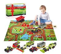 Oriate Lot de 34 Tracteurs de la Ferme Moulés Sous Pression - Grande Taille 11.9 cm - Cadeau de Noël et d'Anniversaire pour Enfants - Comprend un Tapis de Chambre Avec Animal