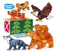 Oriate Lot de 5 Jouets magnétiques en Forme d'animal pour Carreaux magnétiques, Animaux de la forêt Mobiles compatibles avec Les Blocs magnétiques, Ours, Tigre, Loup, pour Enfants, Jouets de Voyage