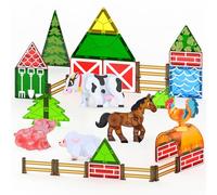 Oriate Magnetic Tiles Farm Animals, 30 Pièces Sensoriel Enfant, Construction Magnétique Enfant avec Magnetic Blocks, Jeu Magnetic Tiles Compatible Blocs Magnétiques, Jouet STEM Cadeau Anniversaire