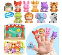 Oriate Safari Animaux Marionnettes à doigts pour enfants, Story Time Baby Animaux Poupées avec scène de jeu pour jeux de rôle, Marionnettes à doigts Mold Free Jouet de bain pour bébé avec sac de