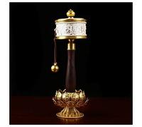 ORICALCHASM Instrument de prière Bouddhiste tibétain à Main, Moulin à prières en cuivre avec Base en Forme de Lotus, Argent, S