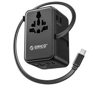 ORICO 100W GaN III Adaptateur Prise Universelle, Câble USB-C Rétractable