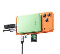 ORICO 10Gbps Magnétique M.2 NVMe SSD Boîtier avec USB-C Hub pour iPhone17/16/15 Pro/Max Enregistrement ProRes Emplacement TF/SD Carte PD 100W pour 2230/2242/2260/2280 B+M M-Key Diskless AP80F Vert