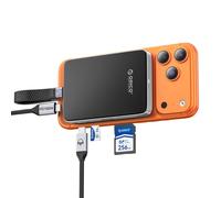 ORICO 10Gbps Magnétique M.2 NVMe SSD Boîtier avec USB-C Hub pour iPhone17/16/15 Pro/Max Enregistrement ProRes Emplacement TF/SD Carte PD 100W pour 2230/2242/2260/2280 B+M M-Key Diskless AP80F Noir