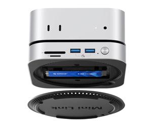 ORICO 10Gbps MiniLink M49P Compatible avec Mac Mini M4, USB C Dock en Aluminium avec Boîtier SSD pour M.2 NVME/SATA, 2 USB 3.2, SD/TF 3.0