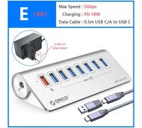 ORICO 10Gbps USB 3.2 Station d'accueil Hub Type C séparateur PD60W adaptateur de charge Multi 4/7 Ports commutateur pour PC accessoires d'ordinateur portable - Type E KR