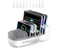 ORICO 120W Station De Charge pour Plusieurs Appareils, Nouvelle Mise ¨¤ Niveau 10 Ports USB Charging Station, Compatible avec iPhone,iPads, Android et Tablettes(avec 10 Cables de Recharge Blanc)