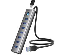 ORICO 7 Ports Hub USB 3.0, Aluminium Hub USB Alimenté avec 50cm Câble, 7 Ports Type A 3.0, Port d'alimentation 5V 3A, 5Gbps Adaptateur Multiport Compatible avec PC, MacBook, Laptop, Disque U etc