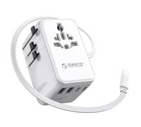 ORICO 70W GaN3 Adaptateur Prise Universelle avec 3 Ports USB-C et 2 USB-A, Adaptateur Universel de Voyage pour France vers UE, Anglaise, États-Unis, AU, Chine, Japon, Thaïlande - UAX (Blanc)