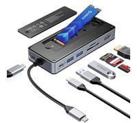 ORICO 8-en-1 Station d'accueil USB C avec Boîtier SSD M.2, Hub USB C avec SSD M.2 NVMe/SATA, Adaptateur Multiports USB 10Gbps, HDMI 4K@60Hz, 100W PD, SD/TF, Docking Station - OM28P