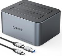 ORICO Aluminium Dual Stations d'accueil pour Disque Dur pour SATA de 2,5/3,5" SSD/HDD, avec UASP, Prend en Charge 2*18 TB, USB 3.2 Gen 2 Dock Disque avec 12V 2A Alimentation, sans Outil.(6626C-C3)