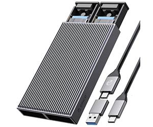ORICO Boîtier M.2 NVMe NGFF SATA SSD, Dual-Bay Aluminium USB3.2 Gen2 10Gbps Adaptateur pour M-Key, B&M Key, B Key 2230/2242/2260/2280 SSD, sans Outil M.2 Type-C Station d'accueil, Jusqu'à 4To- BM2-2S