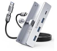 ORICO Hub USB 3.0 en Aluminium avec Port d'alimentation 5 V, Adaptateur USB C 4 Ports avec 3 USB-A 3.0 et 1 USB-C 3.0, 5 Gbps, câble de 100 cm (C vers A/C), pour moniteurs, Bureaux, Argent