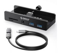 ORICO Hub USB 3.0, Hub USB à Pince avec Port d'alimentation 5V 3A, Adaptateur USB C en Aluminium avec 2 Ports de données USB-A, Auxiliaire 3,5 mm, Lecteur de Carte SD/TF pour Ordinateur de