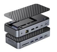 ORICO Hub USB C 12 en 1 avec boîtier M.2 SSD, Station d'accueil USB-C sans Outil avec Ventilateur, Docking Station HDMI,DP,RJ45,100 W PD, SD/TF, Audio/Mic, USB A&C 10 Gbps USB A&C 2 x 5 Gbps USB A