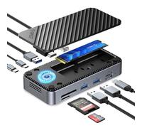 ORICO Hub USB C avec boîtier SSD NVMe M.2, station d'accueil USB C, 10 en 1, avec ventilateur intégré, adaptateur SSD 10 Gbps USB3.2 Gen2 M.2 NVMe/SATA, prise en charge HDMI 4 K 100 W PD, SD/TF