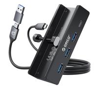 ORICO Hub USB, Hub USB 3.0 en Aluminium avec Port d'alimentation 5 V, Adaptateur USB C 4 Ports avec 3 USB-A 3.0 et 1 USB-C 3.0, 5 Gbps, câble de 100 cm (C vers A/C), pour moniteurs, Bureaux, Noir
