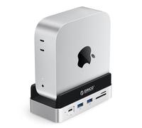 ORICO MiniDock Station d’Accueil pour Mac Mini M4/M4 Pro 2024, Support Vertical avec hub HDMI et boîtier SSD M.2 NVMe, 4K@60Hz HDMI, 10G USB A/C, 2×5G USB A, Charge USB-C, SD/TF, RJ45