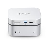 ORICO MiniMate Hub Mac Mini M6/M5 Pro/M4/M4 Pro avec SSD 4 to, 5 Gbit/s | Jusqu'à 460 Mo/s,1x USB-A 3.0, 3x USB 2.0(480 Mbit/s), SD/TF 3.0, Casque et Micro, 2 Câbles- M4SE