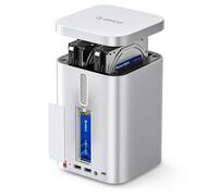 ORICO MiniTower Boîtier de disque dur RAID double baie avec station d'accueil jusqu'à 56 To, 2,5/3,5" SATA HDD*2/NVMe SSD, 1 boîtier en aluminium, hub USB C 10 Gbps pour Mac mini, MacBook, Mac M435-V1