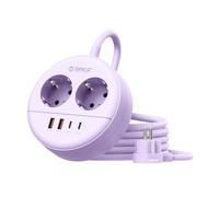 ORICO Multiprise Ronde 2 Prises AC avec USB C, 2500W, 2 USB-A, 2 USB-C 20W PD, Câble Extension 1,5m, Fixation Murale, Idéale pour Bureau Maison,Violet