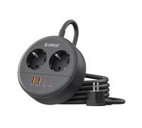 ORICO Multiprise Ronde 2 Prises AC avec USB C, 2500W, 2 USB-A, 2 USB-C 20W PD, Câble Extension 1,5m, Fixation Murale, Idéale pour Bureau Maison,Noir