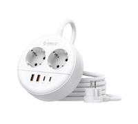 ORICO Multiprise Ronde 2 Prises AC avec USB C, 2500W, 2 USB-A, 2 USB-C 20W PD, Câble Extension 1,5m, Fixation Murale, Idéale pour Bureau Maison,Blanc