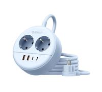 ORICO Multiprise Ronde 2 Prises AC avec USB C, 2500W, 2 USB-A, 2 USB-C 20W PD, Câble Extension 1,5m, Fixation Murale, Idéale pour Bureau Maison,Bleu
