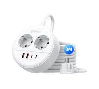 ORICO Multiprise Ronde 2 Prises AC avec USB C, 2500W, 2 USB-A, 2 USB-C 20W PD, Câble Extension 3m, Fixation Murale, Idéale pour Bureau Maison, Blanc