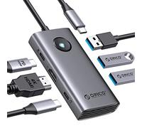 ORICO Station d'accueil, 6 en 1 Hub USB C avec HDMI 4K@30Hz, PD 100 W, 4 Ports USB 5Gbps, Adaptateur USB C vers USB 3.0 Compatible avec MacBook Pro Air XPS HP