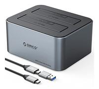 ORICO Station d'accueil double disque dur en aluminium USB 3.2 Gen 2 pour SATA 2,5/3,5" SSD/HDD 2 baies, bloc d'alimentation 12 V 3 A, prend en charge 2 x 18 To, sans outil (6626C3)