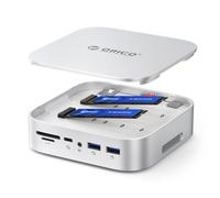 ORICO Station d'accueil Mac Mini M4 Dual NVMe/SATA, Hub USB-C 10-en-1 avec HDMI 4K, USB C/USB A 10Gbps, PD60W, Lecteur de Cartes SD/TF, RJ45 1000Mbps et Boîtier Double-SSD pour Mac Mini M4