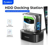 ORICO Station d'accueil pour disque dur double baie pour 2.5/3.5 pouces HDD SSD SATA vers USB 3.0 Station d'accueil pour disque dur avec adaptateur d'alimentation 12V3A EU Plug