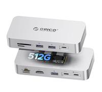 ORICO Station d'accueil SSD Externe 512 Go, Extension de Stockage + Extension d'interface, jusqu'à 1000MB/s, HUB USB C 10-en-1, Support d'affichage HDMI 4K@60Hz, 100W PD, Ethernet, SD/TF - SJ10