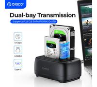 ORICO Station de disque dur double baie USB3.0 5Gbps type-c HDD Station d'accueil avec adaptateur d'alimentation 12V 3A pour disque dur/SSD 2.5/3.5 pouces USB3.0 EU Plug