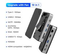 ORICO-USB C HUB avec ventilateur de refroidissement M.2 NVMe SATA SSD boîtier externe 10Gbps 4K 60Hz HDMI-Com RJ45 SD TF Station d'accueil - Type Upgrade with Fan