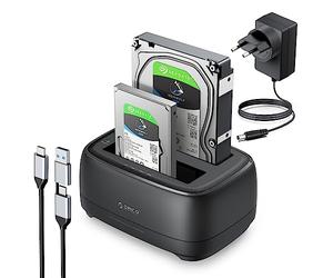 ORICO USB C Station d'accueil pour Disque Dur, 2 Baies Clone Dock Disque Dur pour SATA 2,5/3,5" SSD HDD Jusqu'à 40 to, UASP, sans Outils, Alimentation et câble USB Inclus(DD28C3-C)