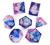 OriCraft Dés magiques roses DND - Donjons et Dragons - Jeu de rôle polyédrique - Dés en cristal D20 - Pierre d'énergie magique - Dés d'Halloween - Coins tranchants