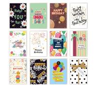 Oridaceae Lot Carte Anniversaire avec Enveloppe, Carte de Vœux Anniversaire 12 Pièces, Happy Birthday Card pour Hommes, Femmes et Enfants, Cartes avec Enveloppes
