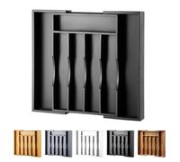 ORIDOM Organiseur de Tiroir de Cuisine Extensible en Bambou pour Couverts et Ustensiles, Plateau à Couverts Réglable en Bois de Bambou, Rangement Tiroir Organisateur dans la Cuisine, Noir
