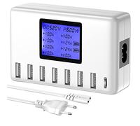 ORIEMAC Station de Charge 60W 8 Ports USB Avec Écran LCD - Concentrateur 12A Pour Plusieurs Appareils - Chargeur de Bureau USB C Pour iPhone, iPad, Android, Xiaomi, Tablet