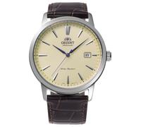 Orient Bambino RA-AC0F16S30B Montre Automatique Homme - Exclusivité Européenne - Cristal Saphir Cadran Blanc Boîtier Acier Inoxydable Bracelet Cuir 41.6mm Fond Exhibition