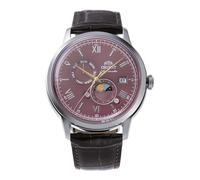 Orient Enfant Sun & Moon - Montre Homme Automatique Et À Remontage Manuel Mécanique Classique Bracelet en Cuir Marron Boîtier en Acier Inoxydable Cadran Analogique Rouge - RA-AK0807R, Rouge vin,