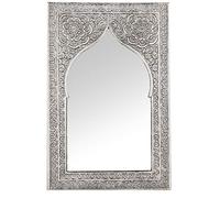 Orient Malika Miroir mural 40 cm en laiton argenté | Miroir de couloir marocain avec cadre en laiton décoré | Miroir de salle de bain vintage oriental sans éclairage